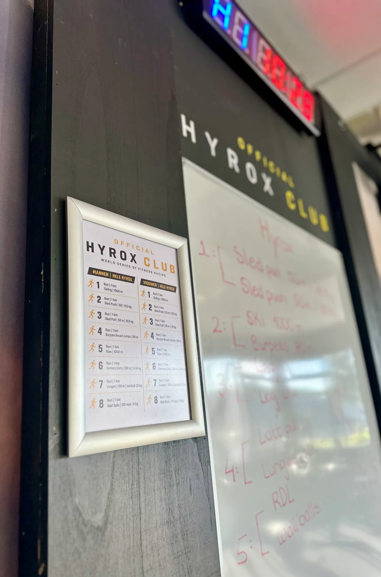HYROX Club bord in de trainingsruimte